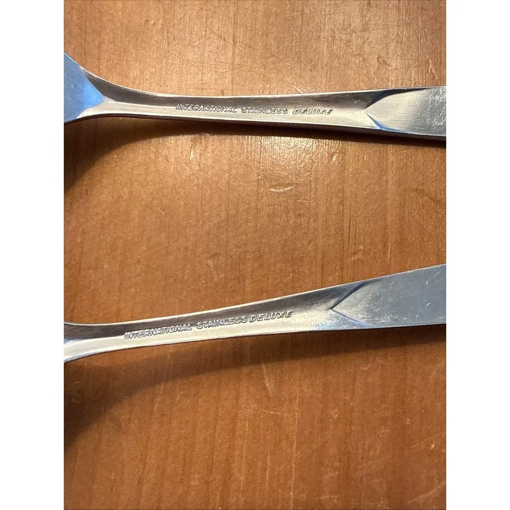 Vtg 60's SATURNA International Stainless Deluxe Serving Fork & Spoon Set 10
